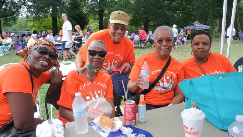 Donnie Cunningham, Gerry White, Mary Williams, Lea Johnson and Alice Hannah at Philadelphia Senior Fun Day, held Tuesday at Fairmount Park.