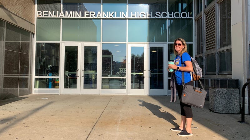 Teacher Jackie Rickus enters Benjamin Franklin High School