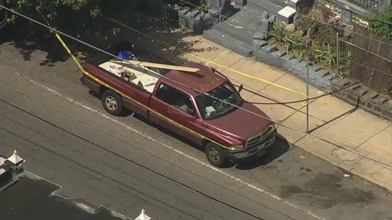 A truck that Philadelphia Police said struck two young girls and a man in West Philadelphia on Friday.
