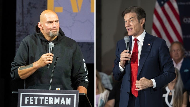 Pennsylvania Lt. Gov. John Fetterman (left) and Dr. Mehmet Oz