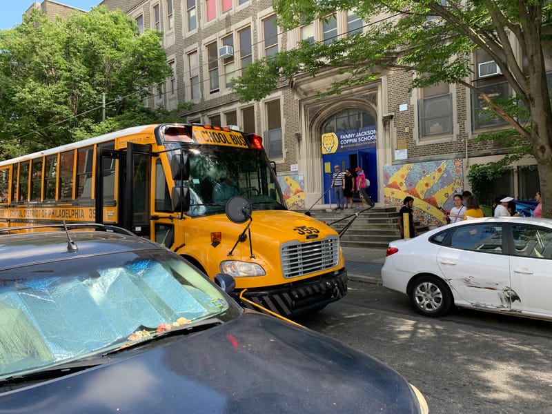 A school bus parked outside Fanny Jackson Coppin School on Sept. 23, 2022.