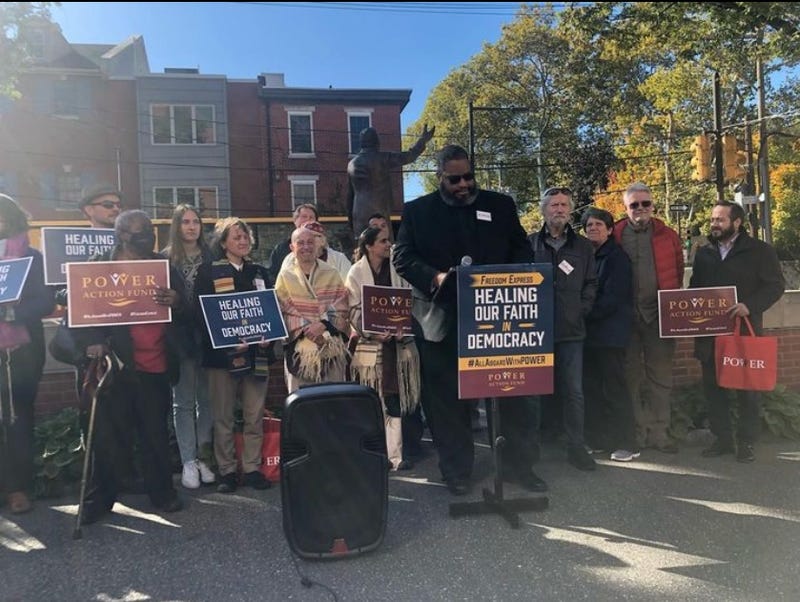 A pro-democracy rally by Power Interfaith at Mother Bethel African Methodist Episcopal Church in Center City