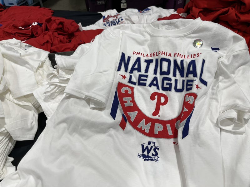 Philadelphia Phillies National League Champions shirts being sold after they clinched their berth in the World Series.