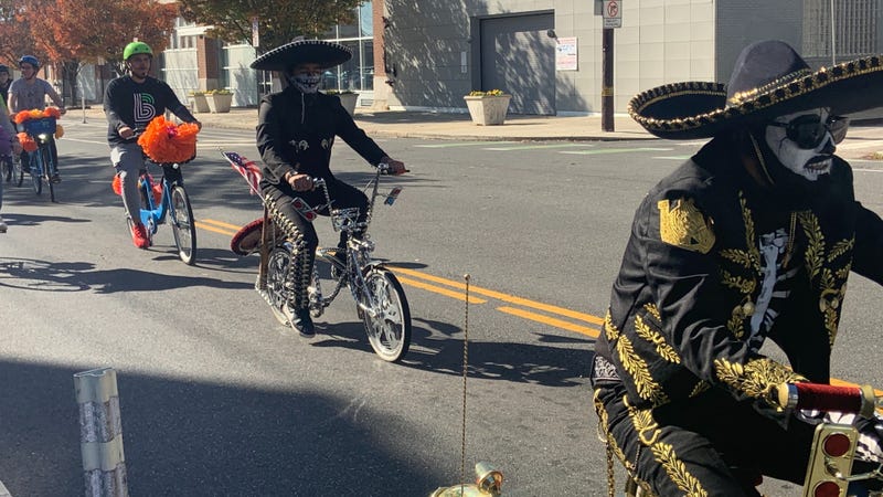 A bike ride, in which participants dress as skeletons and decorate their bicycles with colorful flowers, has been incorporated into Philadelphia's Día de Muertos celebration.