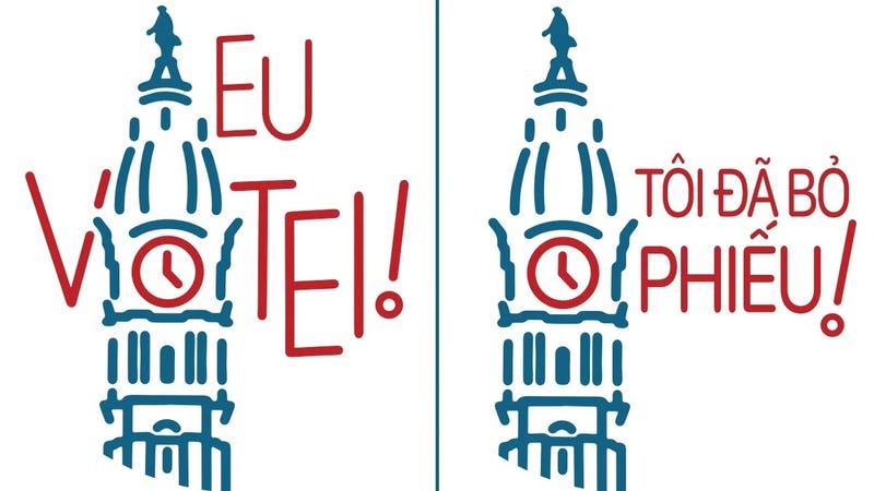 Philadelphia "I Voted" stickers in different languages, to be distributed to voters during the Nov. 8 midterm general election.