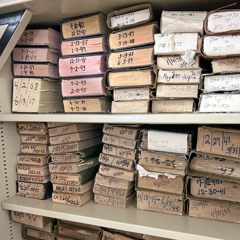 Some of the "section books" at Eden Cemetery, which date back to the early 1900s.