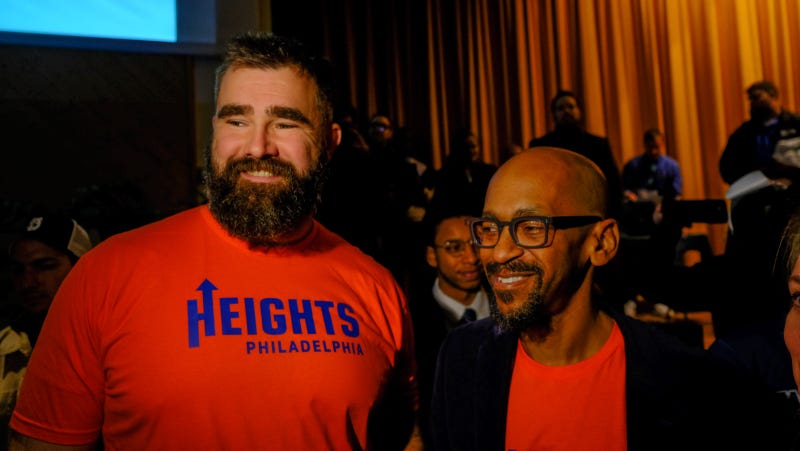 Philadelphia Eagles center Jason Kelce, Heights Co-President and former Steppingstone President Sean Vereen.
