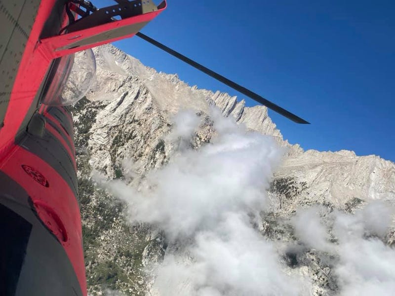 A shot from the helicopter during the rescue of three hikers high atop Mt. Whitney.