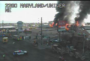 Fire destroys a commercial building on Maryland Parkway on July 25th, 2025.