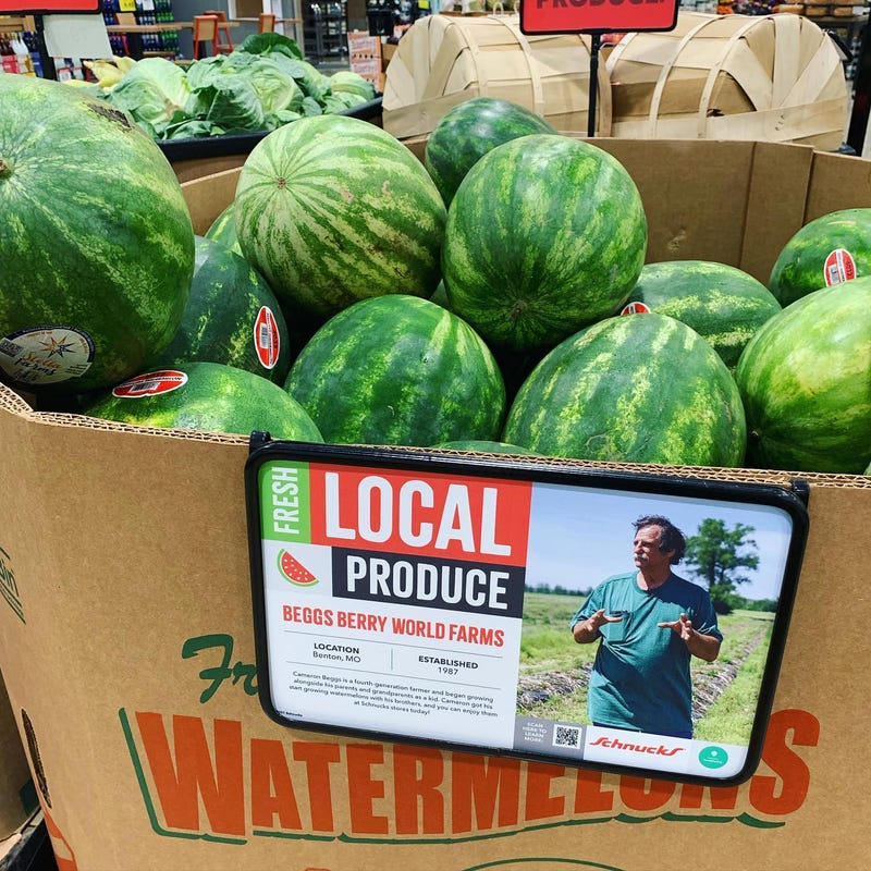 A Schnucks display of watermelons