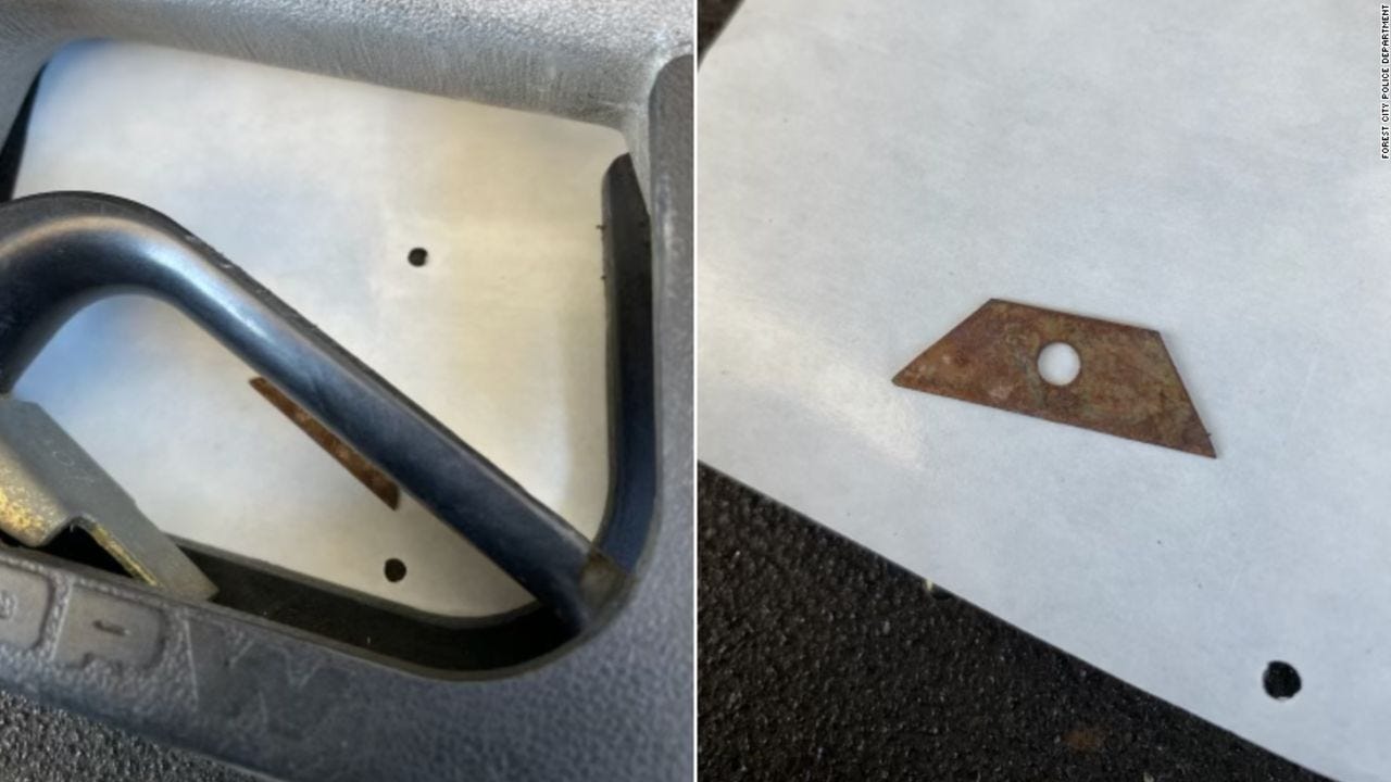 Razor blades discovered on gas pumps