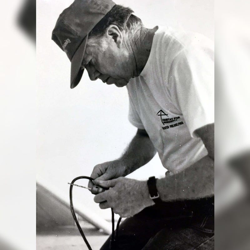 Former President Jimmy Carter works with Habitat for Humanity, helping to build 10 homes in North Philadelphia during a visit in 1988.