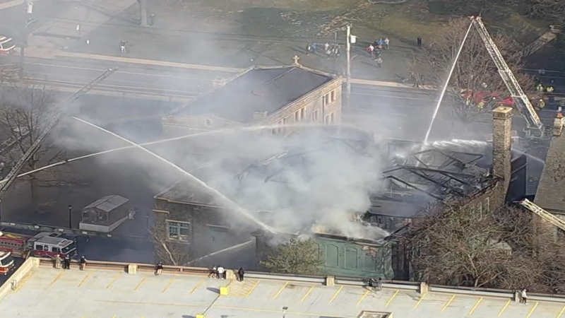 First responders are battling a fire at a Catholic school in Chestnut Hill.