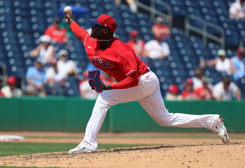 Philadelphia Phillies relief pitcher Yunior Marte throws a pitch during the fifth inning against the Toronto Blue Jays at BayCare Ballpark on Mar 28, 2023.
