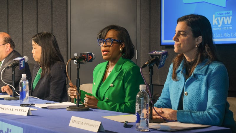 Philadelphia mayoral candidates from left to right: Helen Gym, Cherelle Parker and Rebecca Rhynhart.