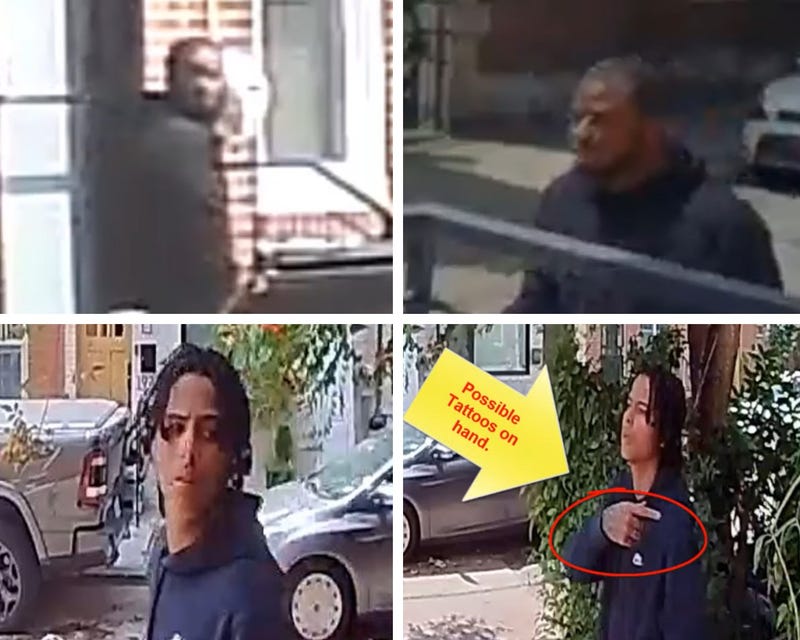 Two men with a gun threatened a 32-year-old woman on the 1900 block of Bainbridge Street and attempted to take her belongings until a passing car scared them away.