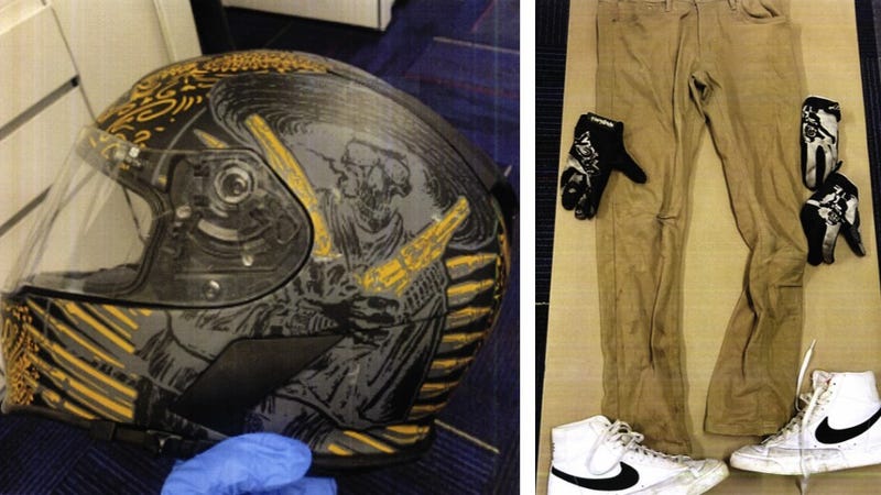 Police say they searched Cody Heron’s property and found the motorcycle, helmet, clothing and gun visible in the video of his confrontation with a driver on Sunday night.