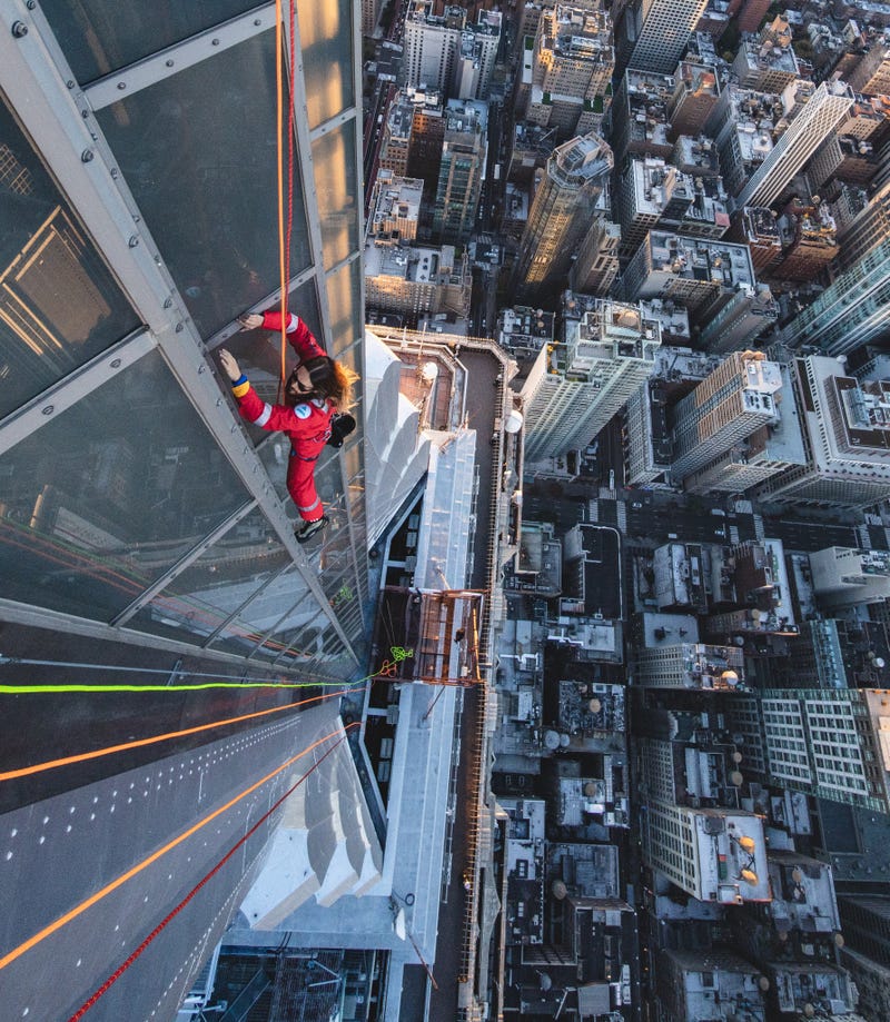 Hang in there! Jared Leto climbs the Empire State Building on Nov. 9, 2023 as part of a promotion to promote his band Thirty Seconds to Mars' 2024 world tour.