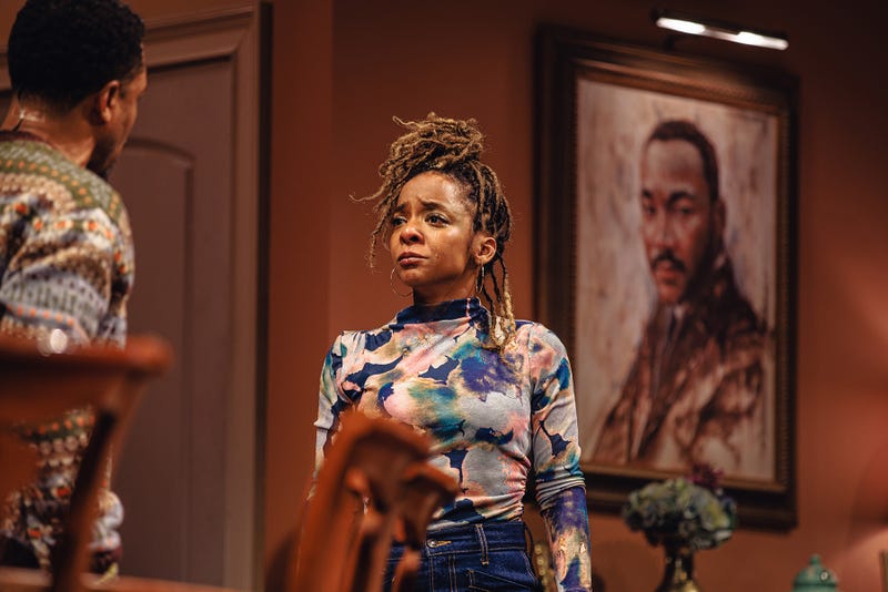 Kara Young as Aziza in the Broadway production of "Purpose" at the Helen Hayes Theater in New York City