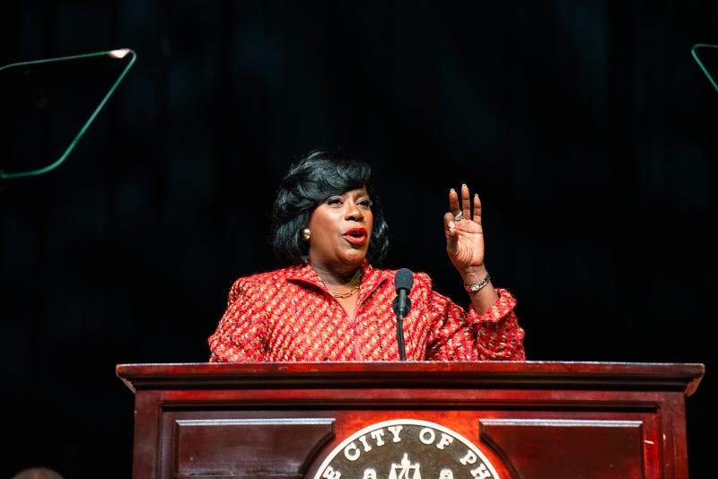 Cherelle Parker delivers her inaugural address at The Met Philadelphia on Jan. 2, 2024.