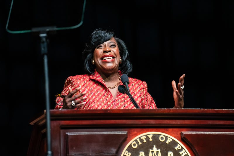 Cherelle Parker delivers her inaugural address at The Met Philadelphia on Jan. 2, 2024.