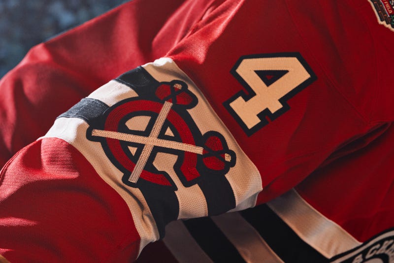 sleeve of Blackhawks Winter Classic jersey