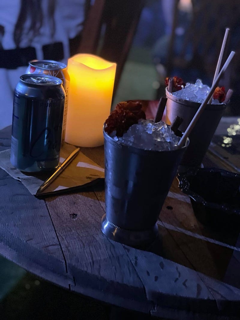 Little Bit of Witch in You: White rum, aged Jamaican rum, acid adjusted Simply Limeade, coconut syrup, pineapple juice, and ginger tea.