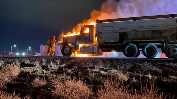 PHOTOS: Truck full of potatoes goes up in flames during police chase
