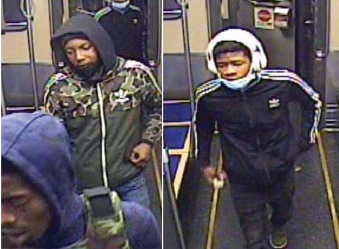 Surveillance image of suspects in a robbery on the Pink Line, Nov. 19, 2020.