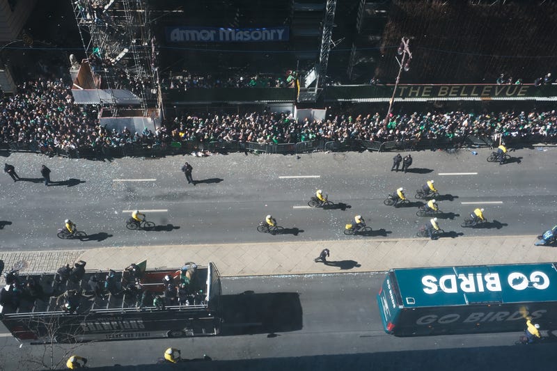 Eagles fans set up for the 2025 parade