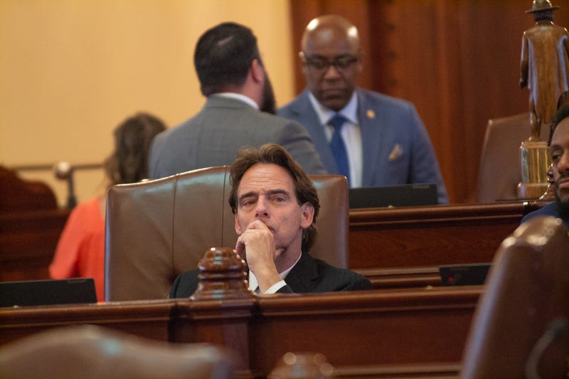 Sen. Steve Stadelman, D-Caledonia, listens to debate in the Illinois Senate on May 30, 2025. 