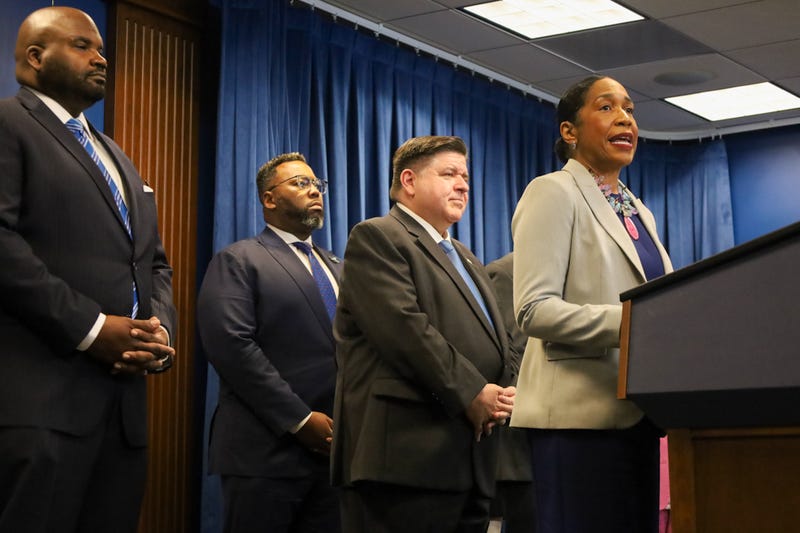 Lt. Gov. Juliana Statton, who is also running for U.S. Senate, speaks at a June 16 signing ceremony where Gov. JB Pritzker formally approved the state’s fiscal year 2026 budget.