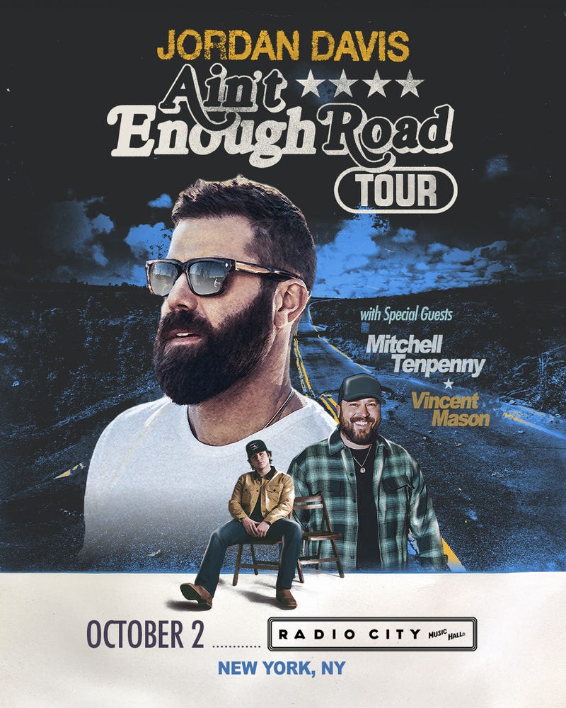 Tune in to Sabrina from Queens for they keyword to text to 20357 for your chance to win a pair of tickets to see Jordan Davis: Ain't Enough Road Tour 2025 at Radio City Music Hall on October 2nd, 2025 with a pair of passes to Meet Jordan Davis. 