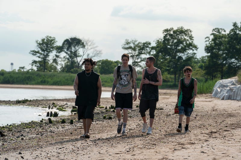 (from left) Richie (Lou Wilson), Scott Carlin (Pete Davidson), Oscar (Ricky Velez) and Igor (Moises Arias) in "The King of Staten Island," directed by Judd Apatow.