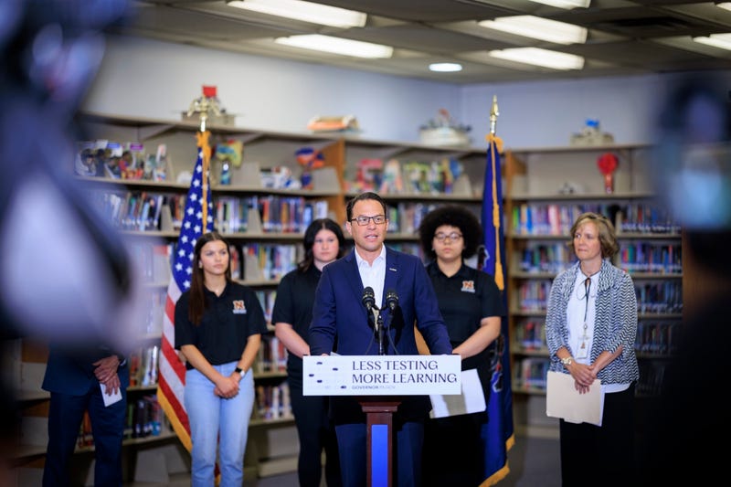 Gov. Josh Shapiro speaks at Northgate School District in Allegheny County to announce changes to the state's system of school assessments, April 18, 2024.