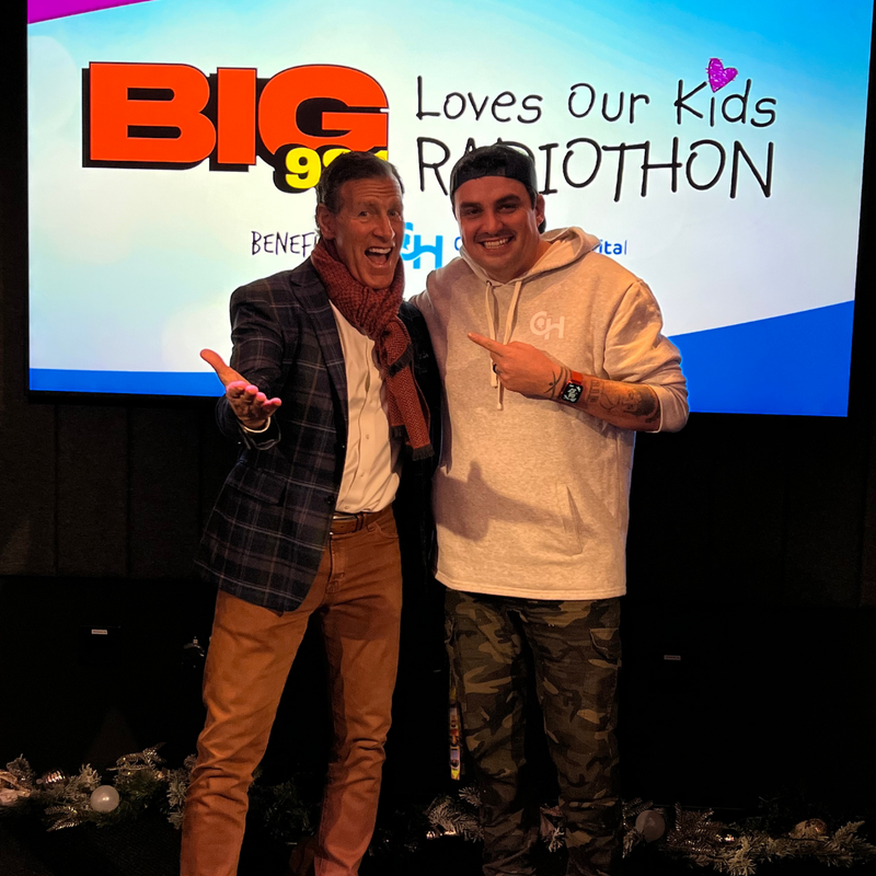 Pete Ciarrocchi of Chickie's & Petes with Coop at BIG 98.1 Loves Our Kids Radiothon