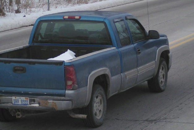 A picture of Chris Allan Lindley's car. He went missing on 2/11/2026.