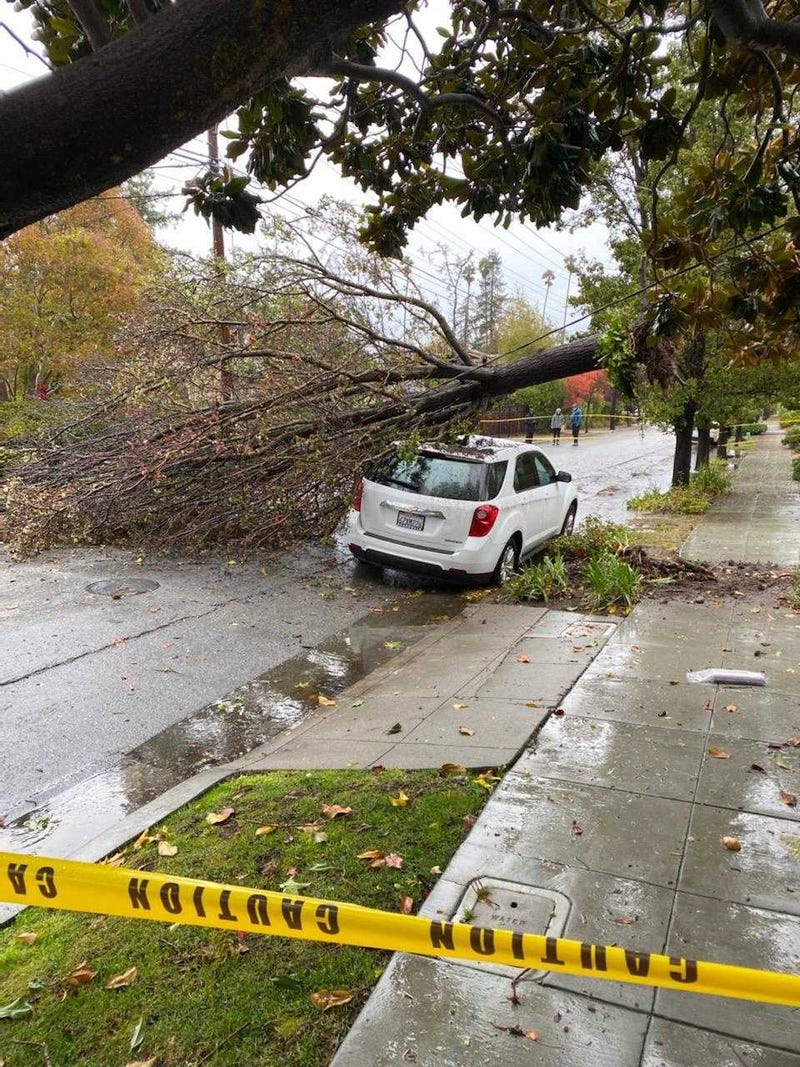 As the atmospheric river rains down, the Bay Area is already seeing evidence of damage.