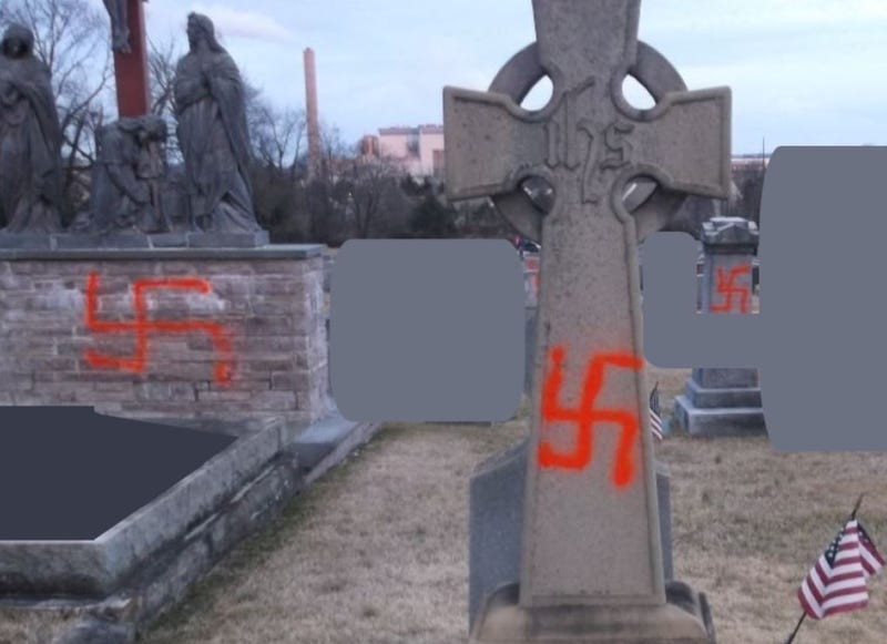 Gravestones at 3 Plymouth Township cemeteries spray-painted with swastikas