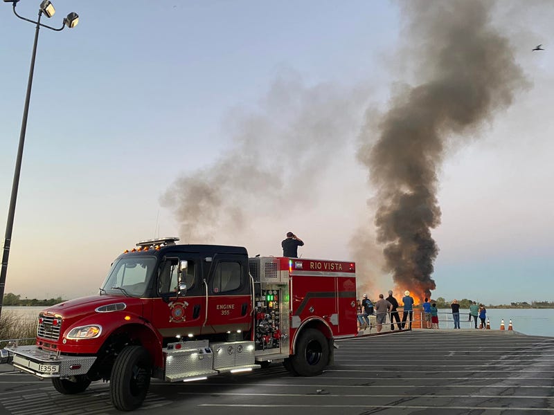A vegetation fire has ignited on an island near the East Bay, sending large plumes of black smoke into the sky.