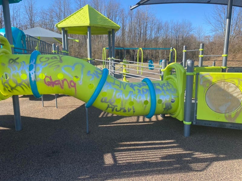 Neighborhood kids clean up graffiti on their playground