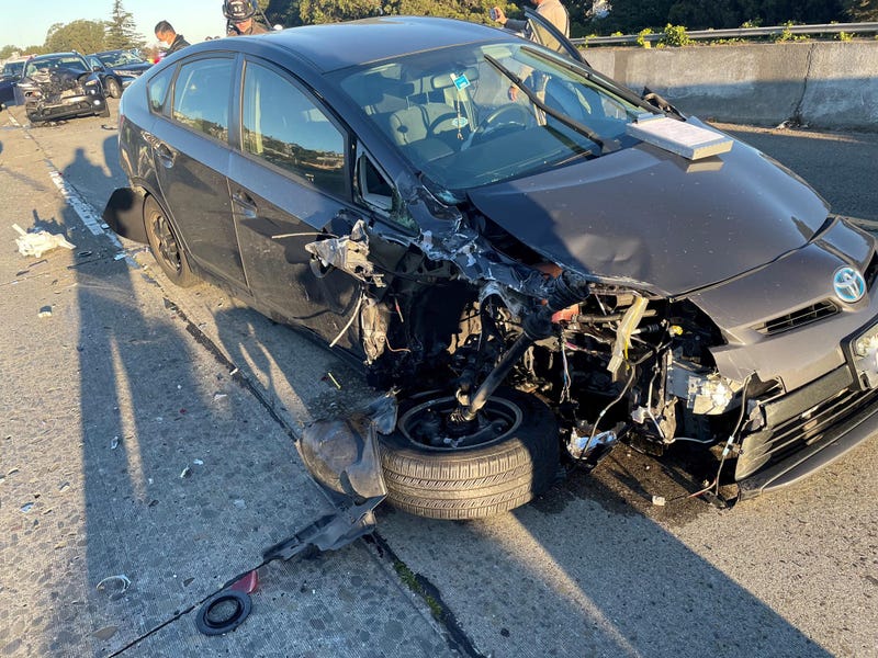 One of the 11 vehicles involved in the wreck.