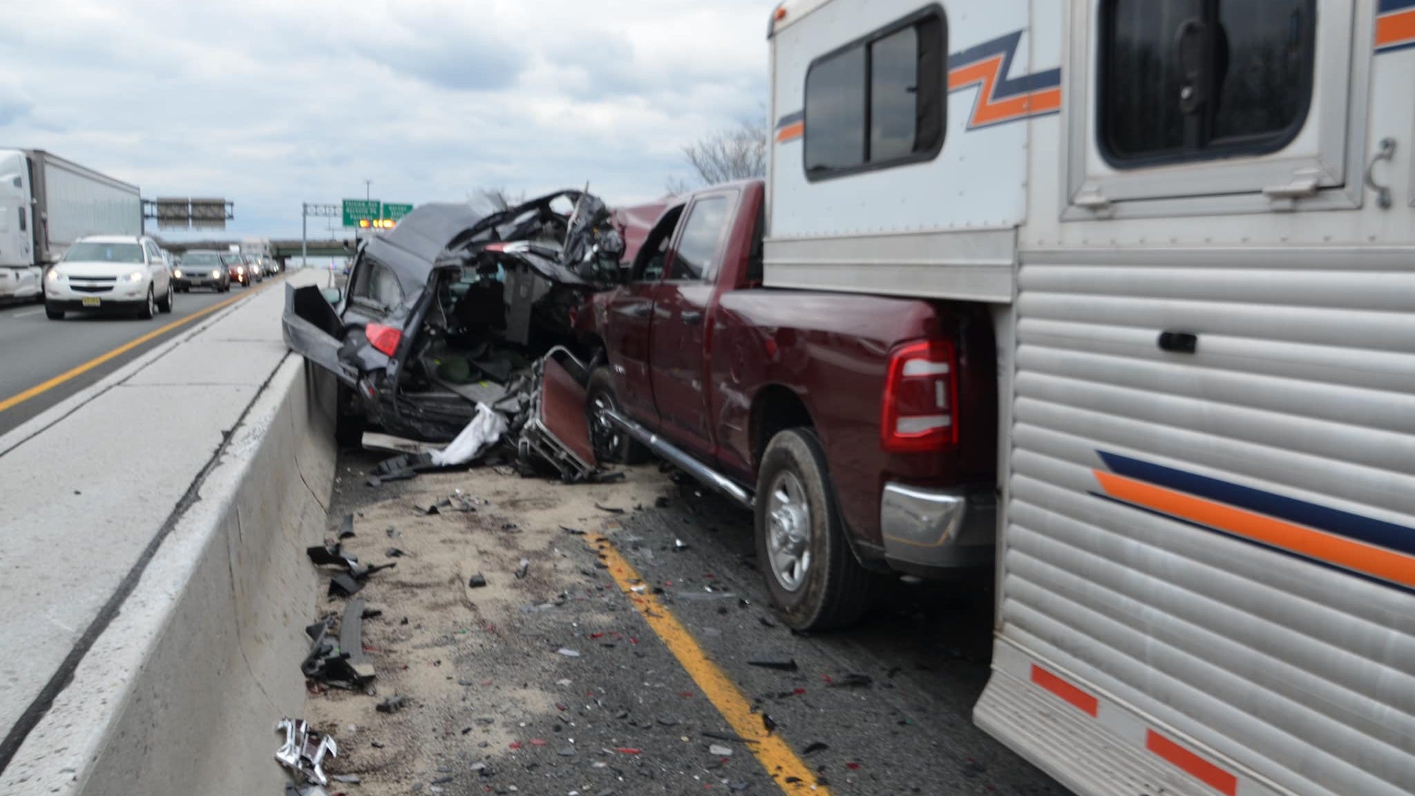 Body ejected from hearse after 5-vehicle crash involving horse trailer in NJ