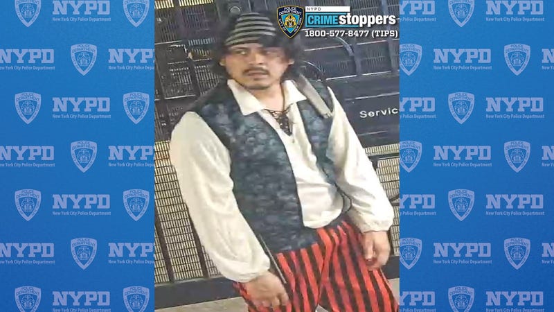 Images released Thursday by police show the suspect in full pirate regalia