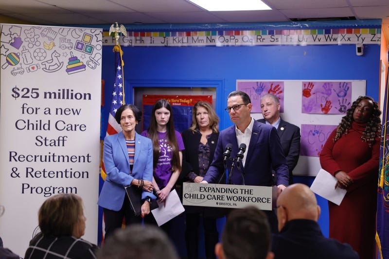 Gov. Josh Shapiro visited a child care facility in Bristol to highlight new recruitment and retention bonuses for child care workers in the commonwealth. 