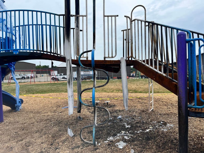 Police are searching for a pair of vandals after they allegedly destroyed playground equipment at a Clinton Twp. elementary school over the 4th of July weekend.