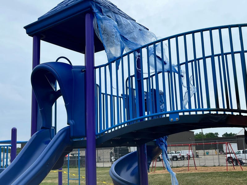 Police are searching for a pair of vandals after they allegedly destroyed playground equipment at a Clinton Twp. elementary school over the 4th of July weekend.