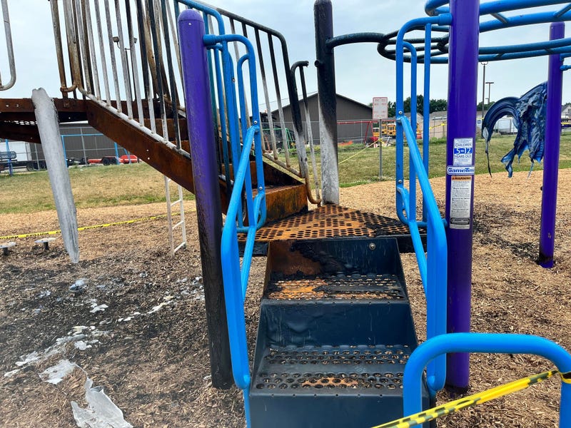 Police are searching for a pair of vandals after they allegedly destroyed playground equipment at a Clinton Twp. elementary school over the 4th of July weekend.