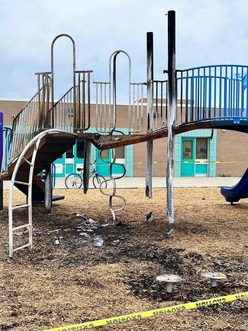 Police are searching for a pair of vandals after they allegedly destroyed playground equipment at a Clinton Twp. elementary school over the 4th of July weekend.