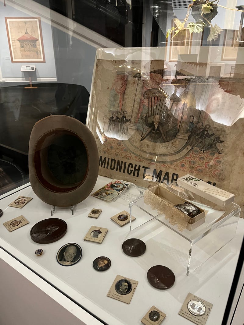 Piece of Grover Cleveland wedding cake (on right side of the display case)